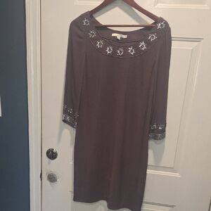 Elegant Gray Boden Dress with Embellished Neckline Size Uk 10 US 6